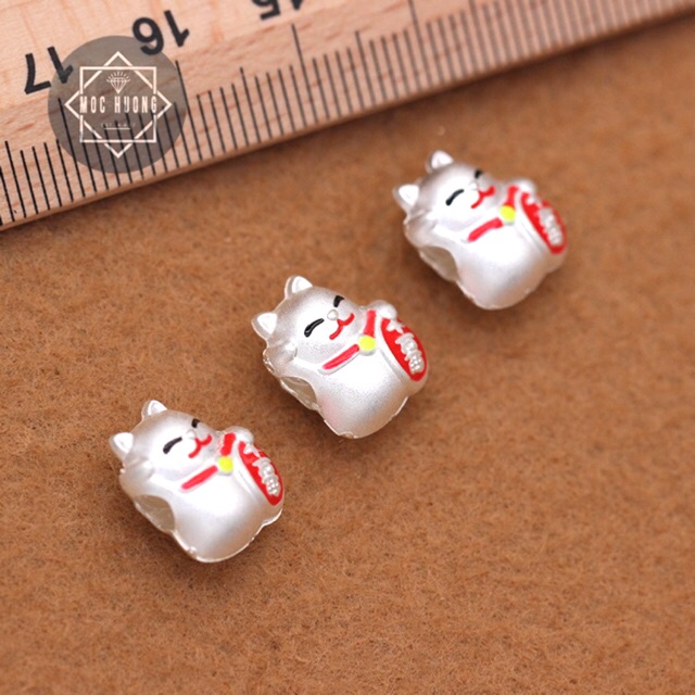 CHUYÊN SỈ  Charm mèo thần tài bạc hàng siêu đẹp - Bạc tốt loại 1, PH216