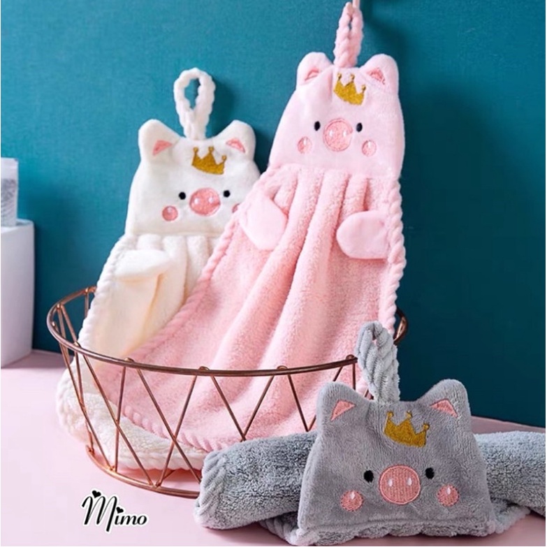 Khăn lau tay nhà bếp dễ thương động vật vải cotton mềm mịn siêu thấm, khăn đa năng treo tường size 36*25cm