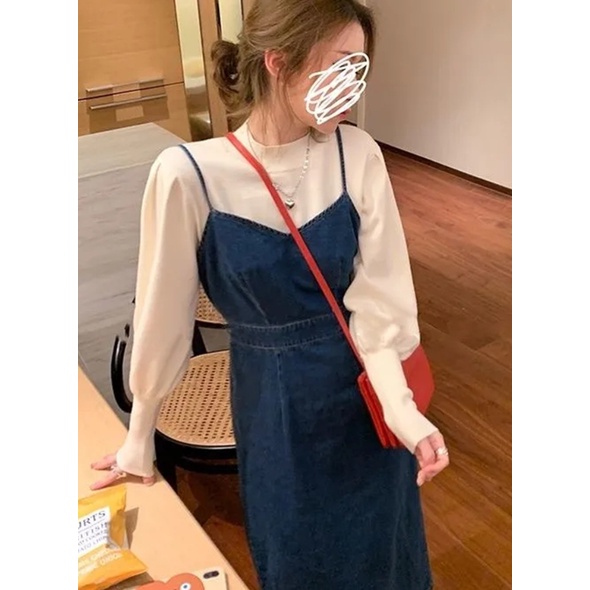 V33_Váy denim dài phong cách retro