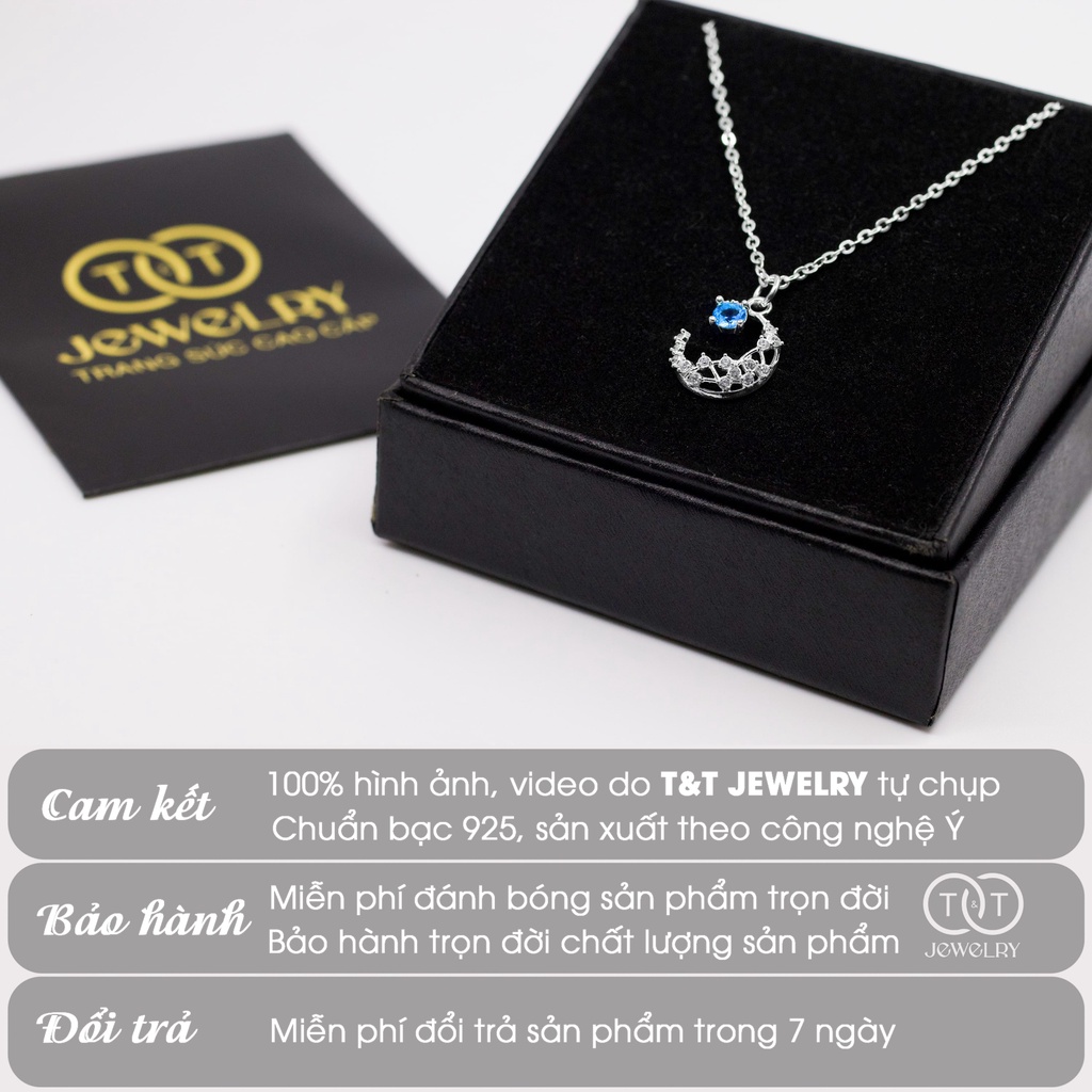 Dây chuyền nữ Trăng Khuyết Đá Xanh Bạc Ý s925 T&amp;T Jewelry cao cấp DC011
