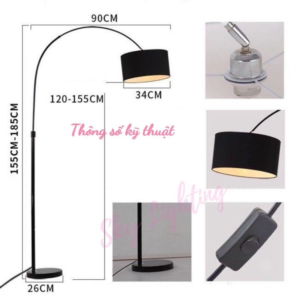 Đèn cây đứng trang trí phòng khách phòng ngủ đọc sách dáng cong cần câu Tặng kèm bóng đèn LED 9W SKYLIGHTING