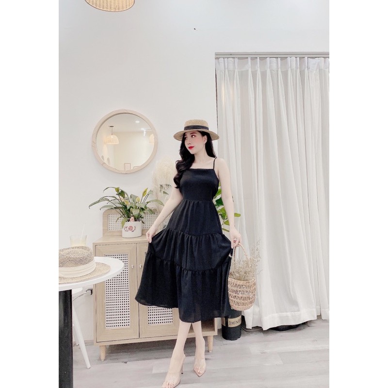 Đầm đi biển-Váy MAXI chất đũi 3 tầng dây điều chỉnh-có dây buộc sau(ảnh thật shop chụp) | BigBuy360 - bigbuy360.vn