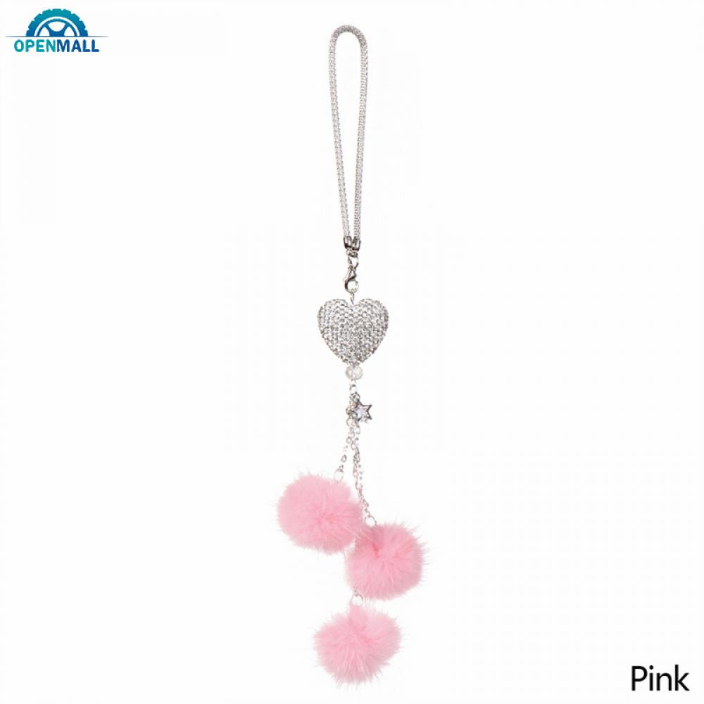 Phụ Kiện Treo Trang Trí Gương Chiếu Hậu Xe Hơi Hình Trái Tim Đính Đá Phối Cục Bông Xi