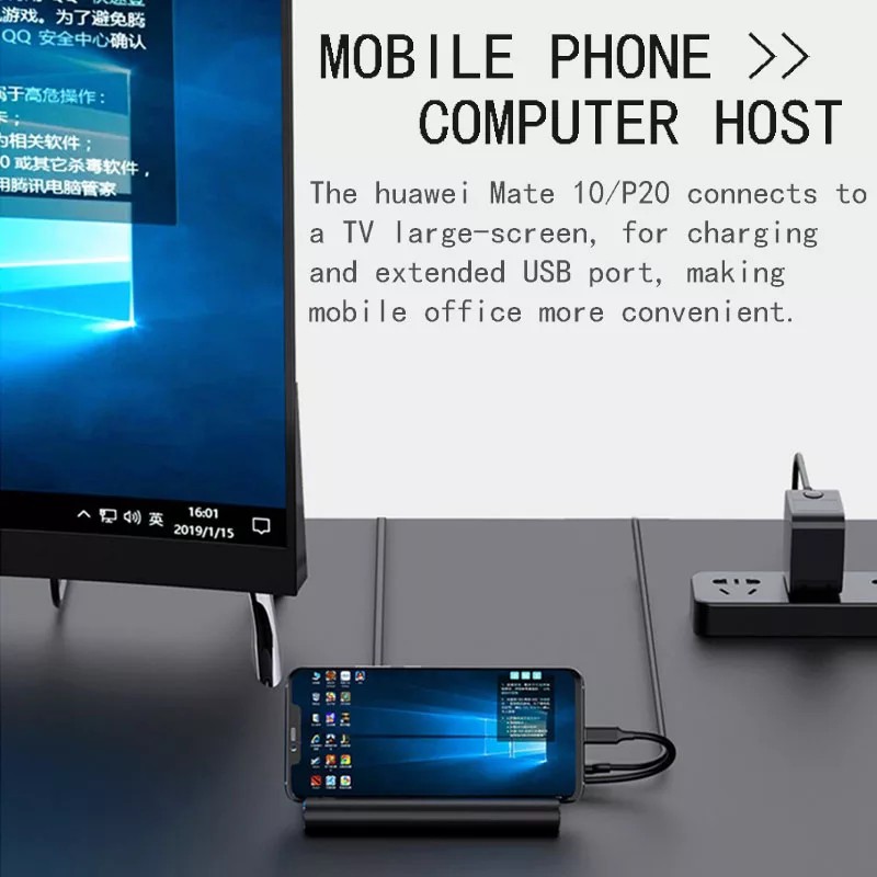 Cáp chuyển USB Type-C ra HDMI, VGA, Ethernet, AUX, USB 3.0 L1037 - có khay giữ điện thoại