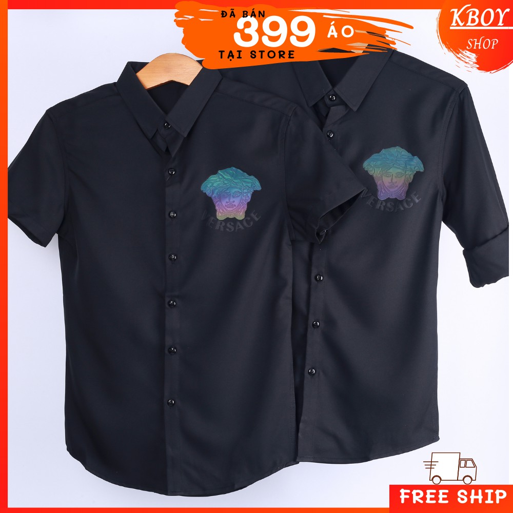 Áo sơ mi tay Ngắn/Dài -Hàng quãng châu,Họa Tiết Logo trước Ngực,Bigsize ,mềm mịn,Co giãn tốt, trẻ trung- F105/F105-1 | BigBuy360 - bigbuy360.vn
