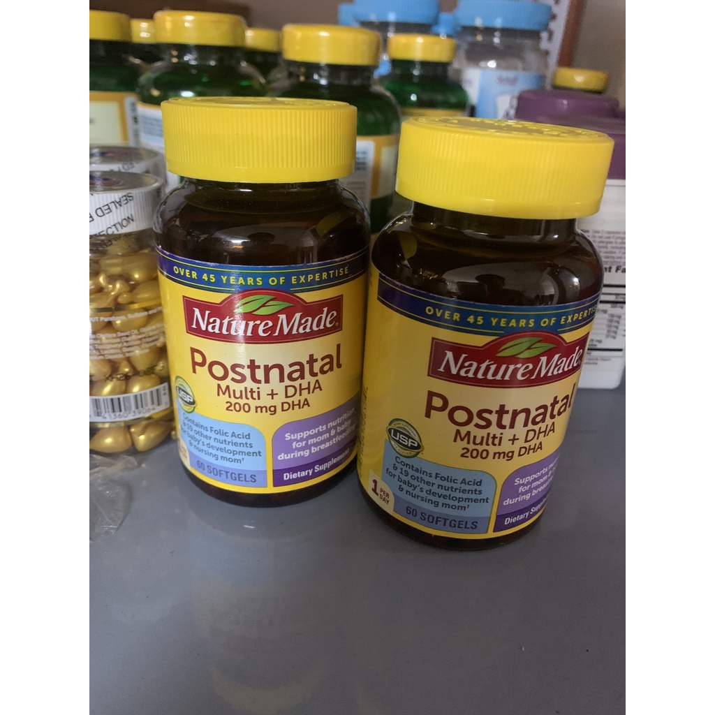 Vitamin tổng hợp Nature Made Postnatal Multi +200mg DHA 60 Softgels [HÀNG MỸ]