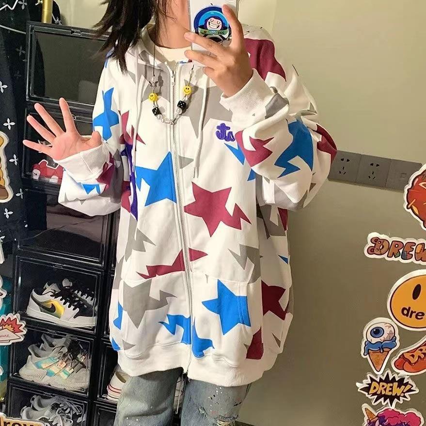 Áo Hoodie Mỏng In Hình Ngôi Sao Phong Cách Gothic Harajuku Nhật Bản Thời Trang Mùa Thu 2023 Grunge Y2k