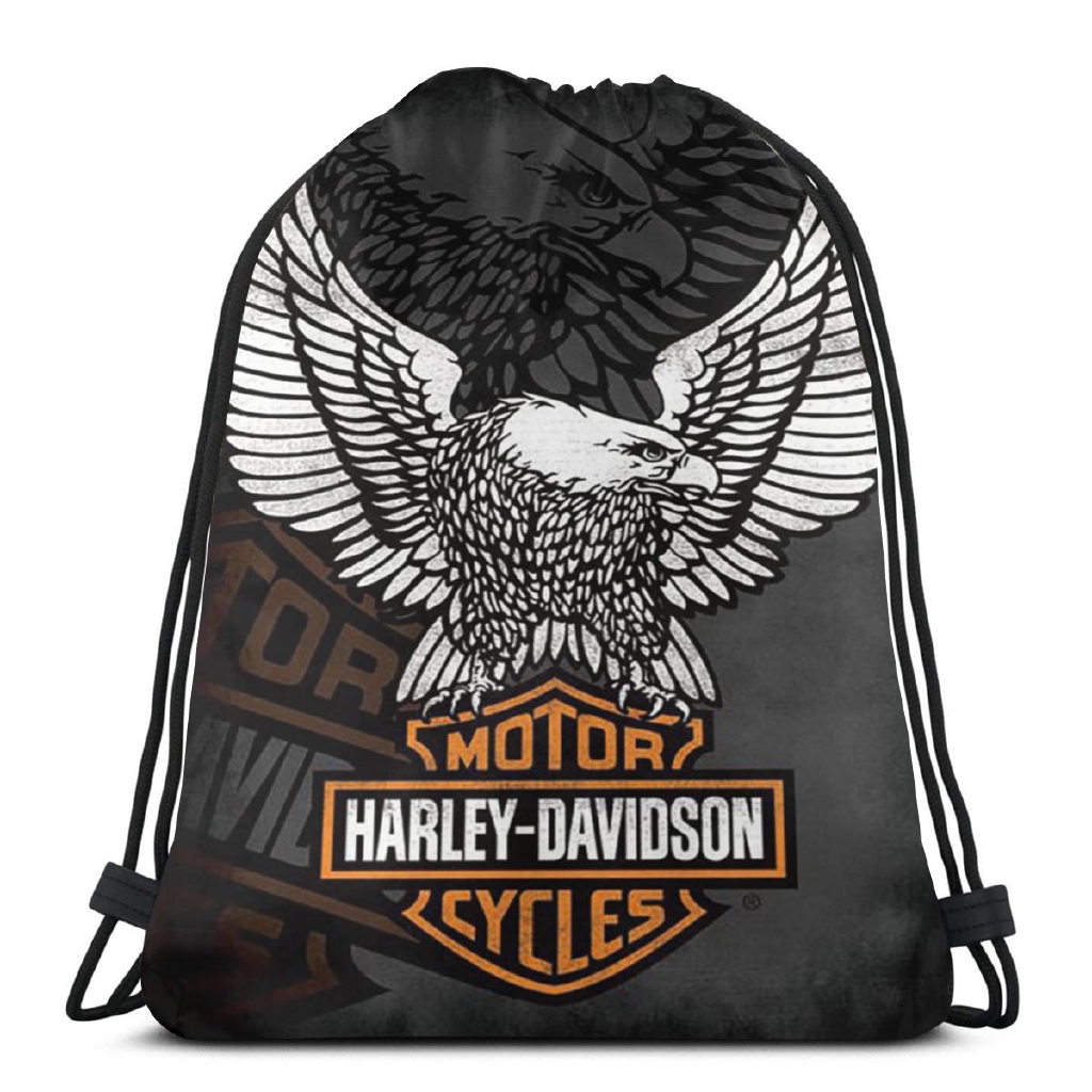 Túi đựng đồ dây rút polyester họa tiết chim đại bàng Harley Davidson tùy chỉnh dùng cho thể thao yoga gym du lịch đi bộ