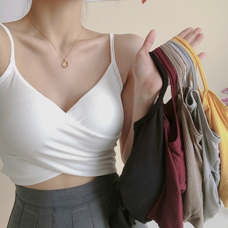 Áo croptop dáng ôm 2 dây đan chéo, Áo lót 2 dây chéo ôm sát sành điệu