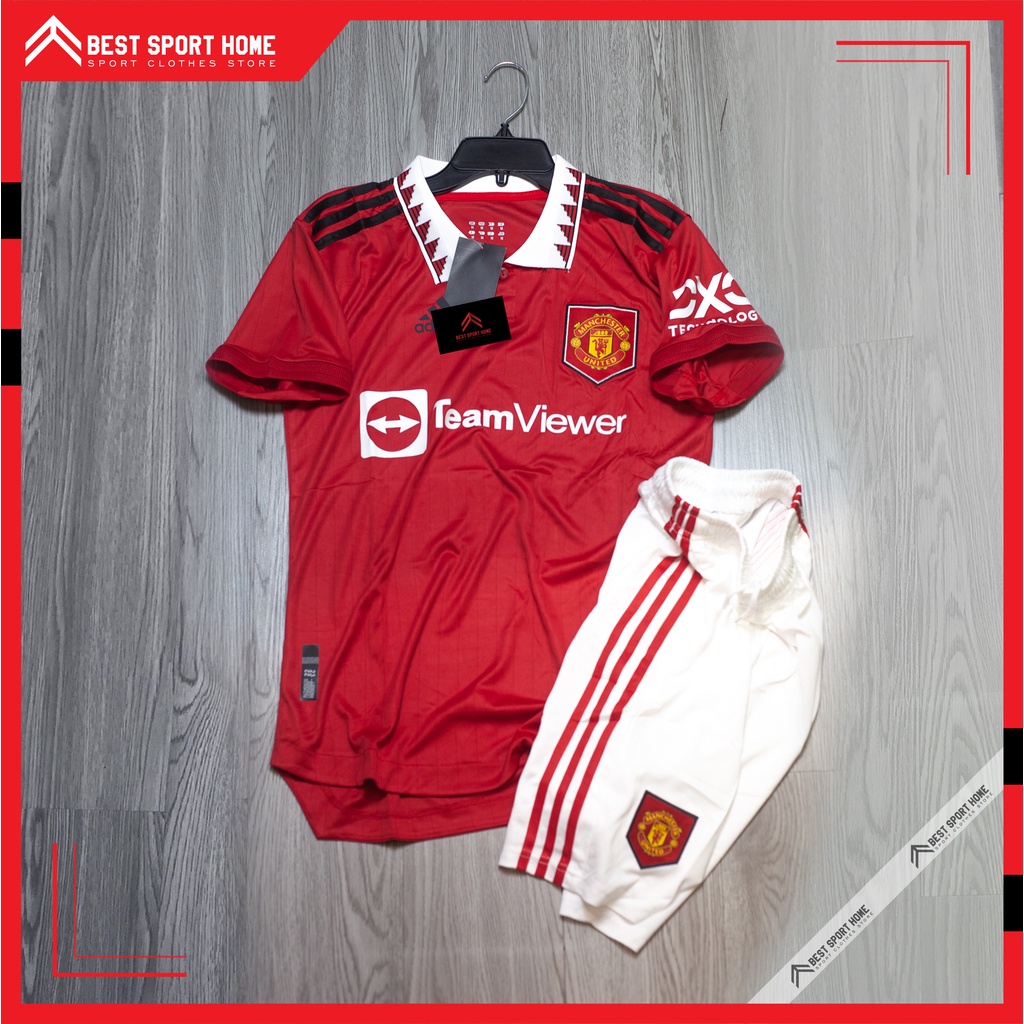 Set quần áo bóng đá Manchester United sân nhà 2022/23 - Vải Climacool màu đỏ form Âu - In ấn tên số theo yêu cầu