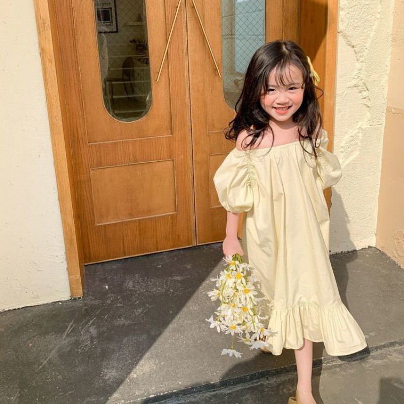 Đầm phối bèo kiểu Hàn Quốc thời trang mùa hè cho bé gái chất lượng cao