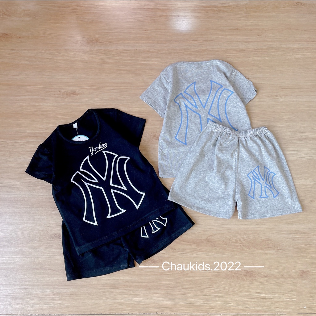 Bộ cộc tay bé trai, bé gái, bộ quần áo mùa hè in N.Y chữ to chất cotton cho bé