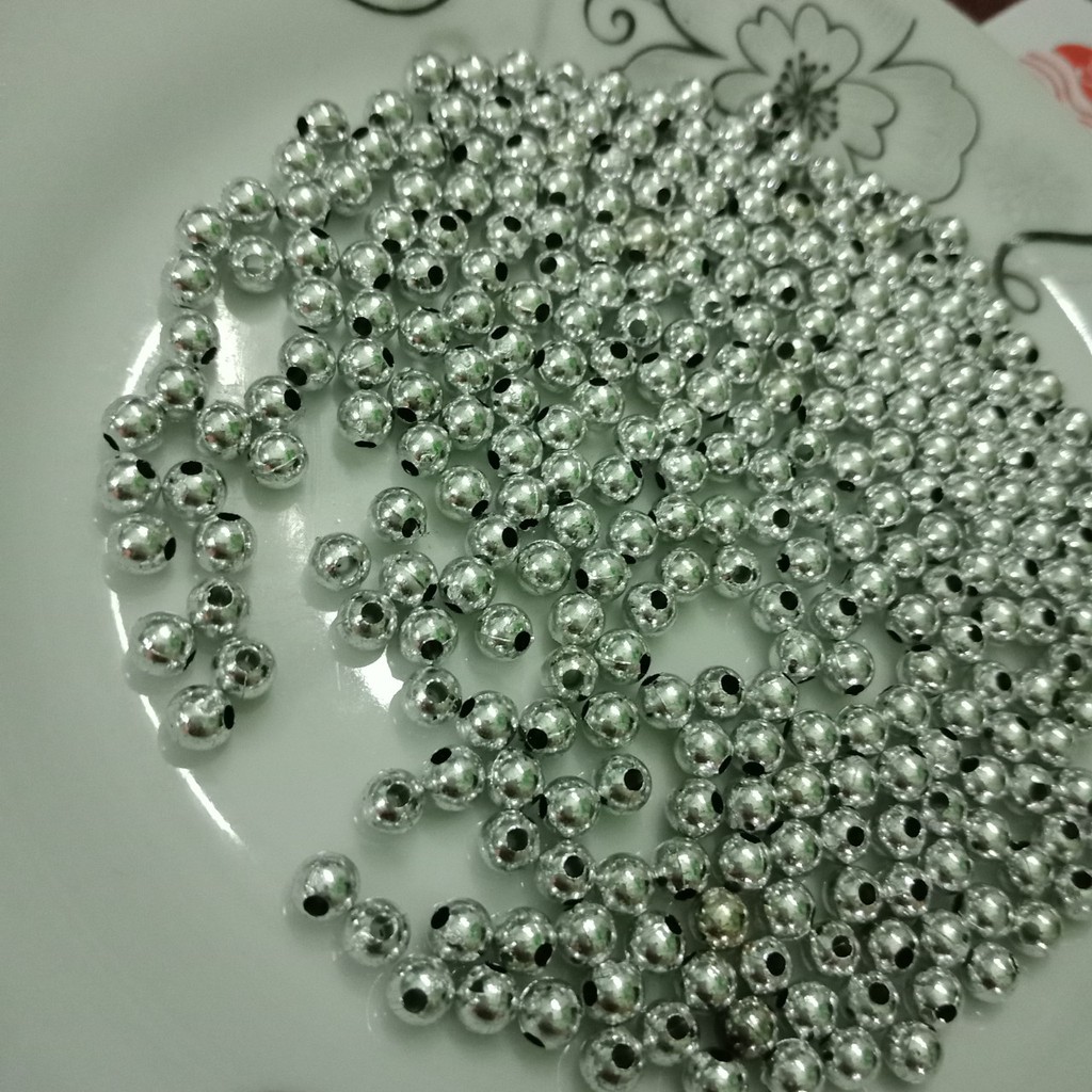 10/25/50gam Hạt bẹt bạc si nhựa nhiều size 3/4/5/6/8/10mm