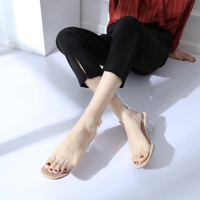 [ FREE SHIP] Sandal nữ I Sandal quai trong gót trong 4-5p mũi vuông max chảnh kèm ảnh thật và video