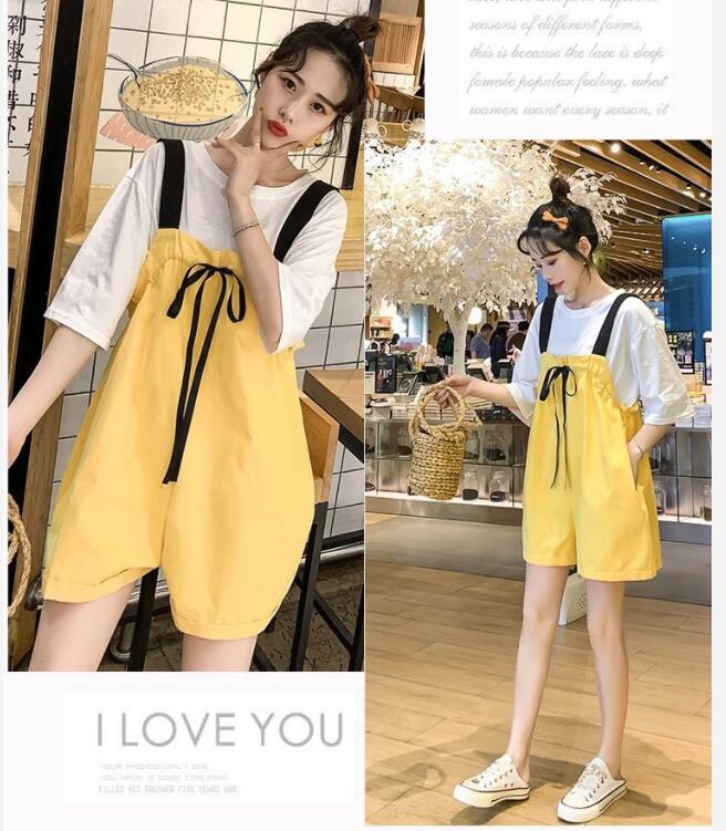 Set Áo Thun Ngắn Tay Form Rộng Và Quần Short Yếm Thời Trang Dành Cho Nữ Size S-4Xl