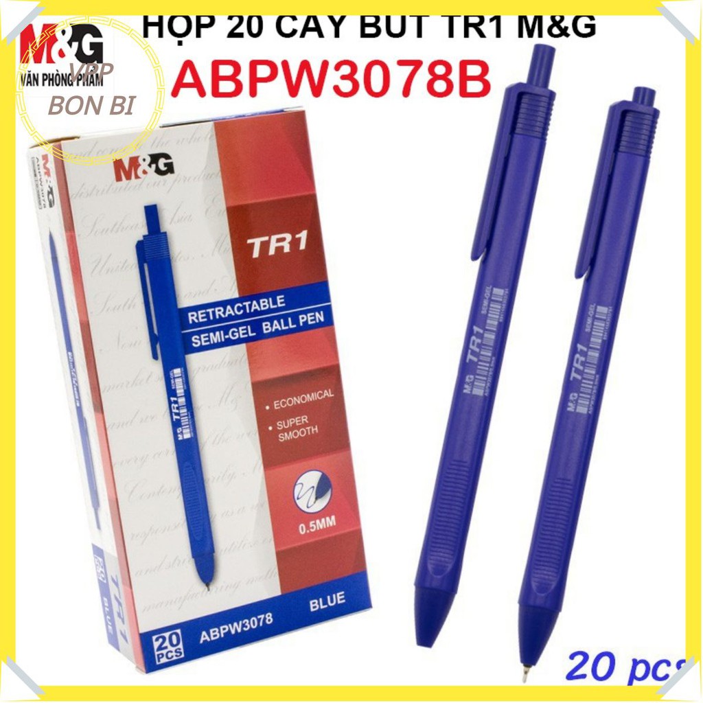 HỘP 20 cây Bút Bi M&amp;G TR1 3078B (ngòi 0.5mm) thân tam giác, ngòi siêu trơn