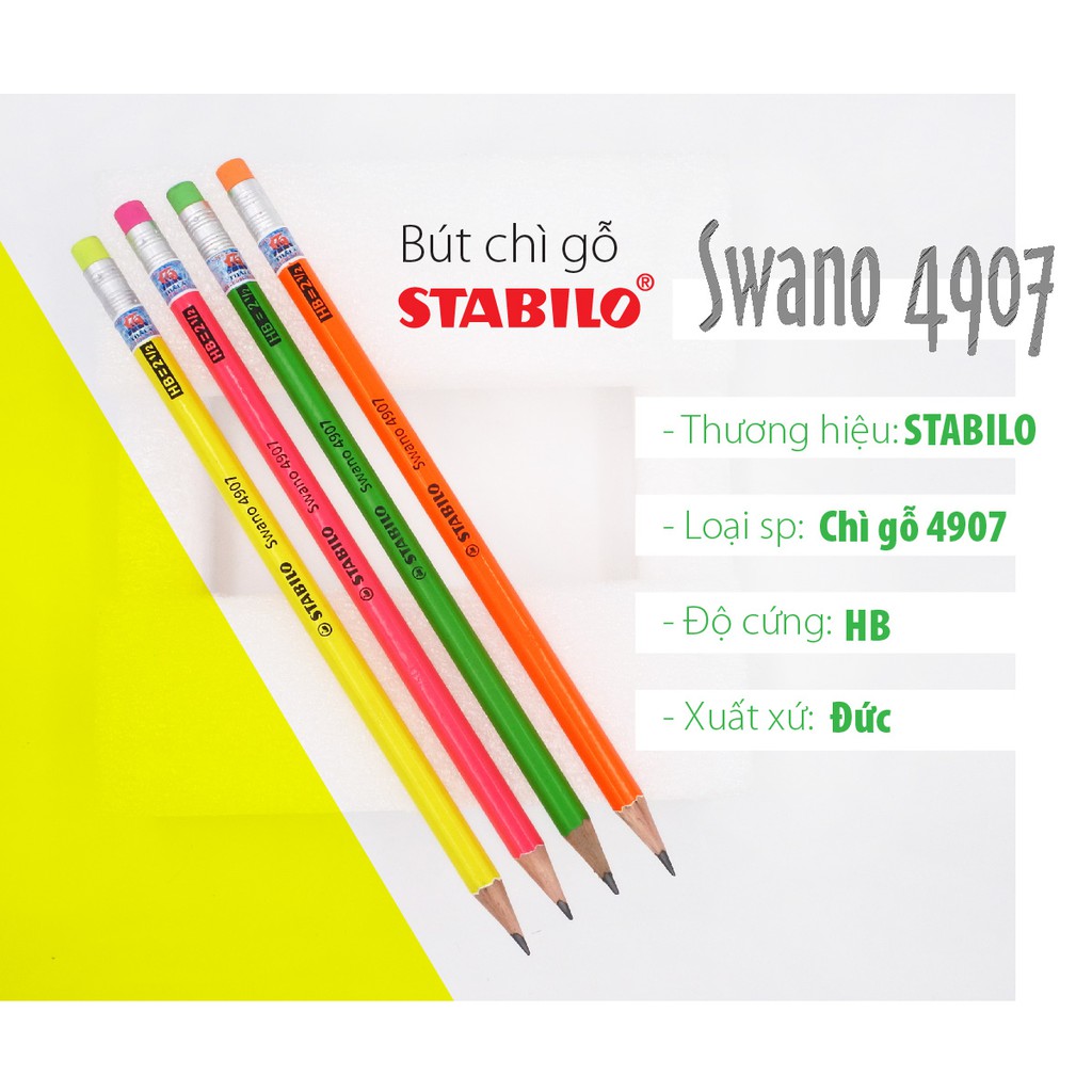 Bút chì gỗ STABILO Swano 4907-HB ( neon, có tẩy)