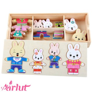 Bộ đồ chơi lắp ghép bằng gỗ hình thỏ dễ thương cho bé