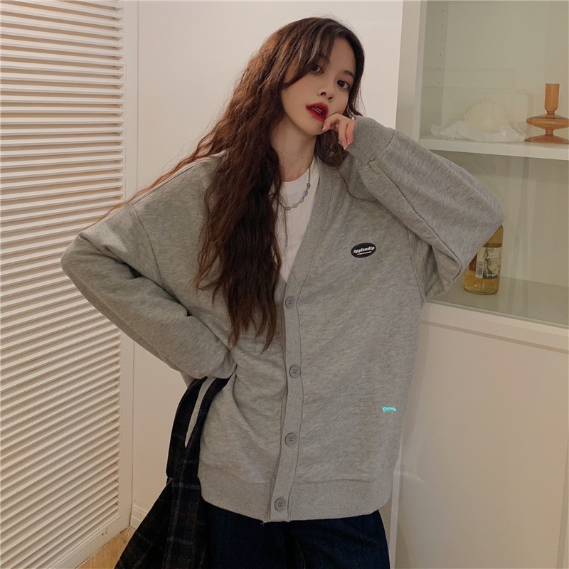 Áo khoác hoodie tay dài dáng rộng thời trang Hàn Quốc cho nữ