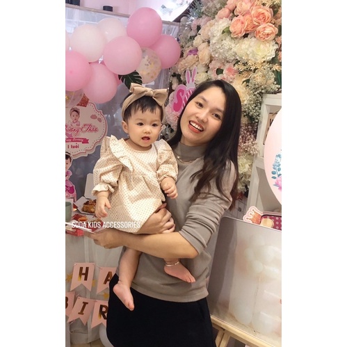 Váy liền chấm bi nhỏ kèm mũ (Ảnh thật)