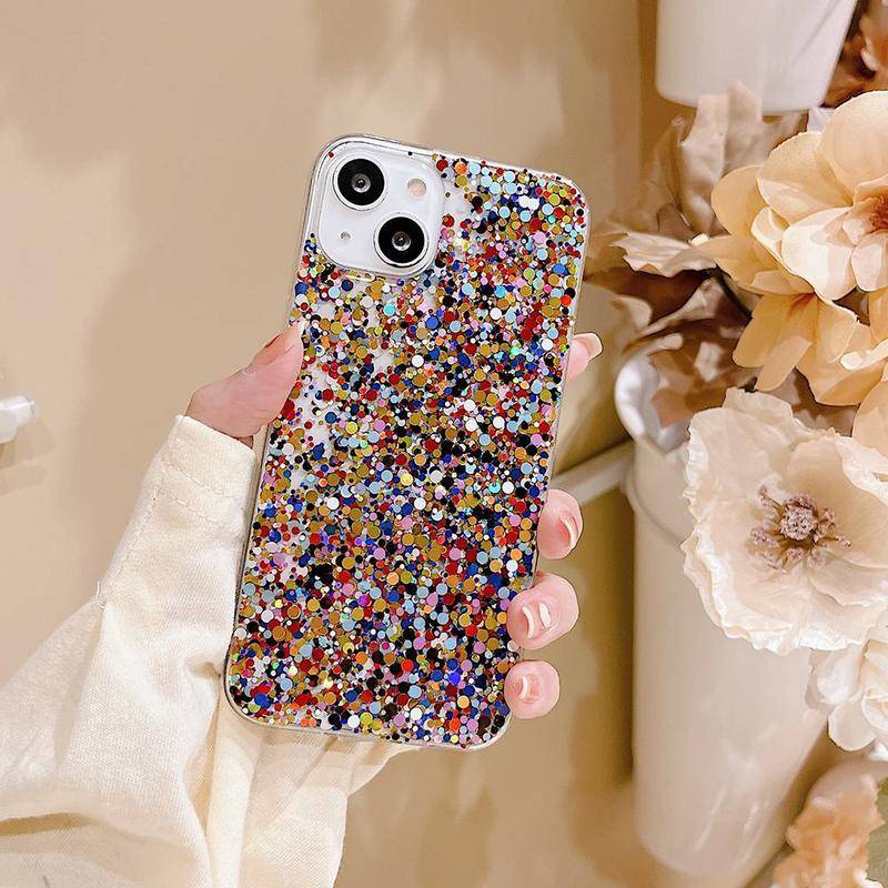 Ốp Điện Thoại Epoxy Mềm Hình Tròn Lấp Lánh Nhiều Màu Sắc Cho iPhone 13 12 11 Pro MAX Mini X XS MAX XR SE 2022 2020 7 8 Plus
