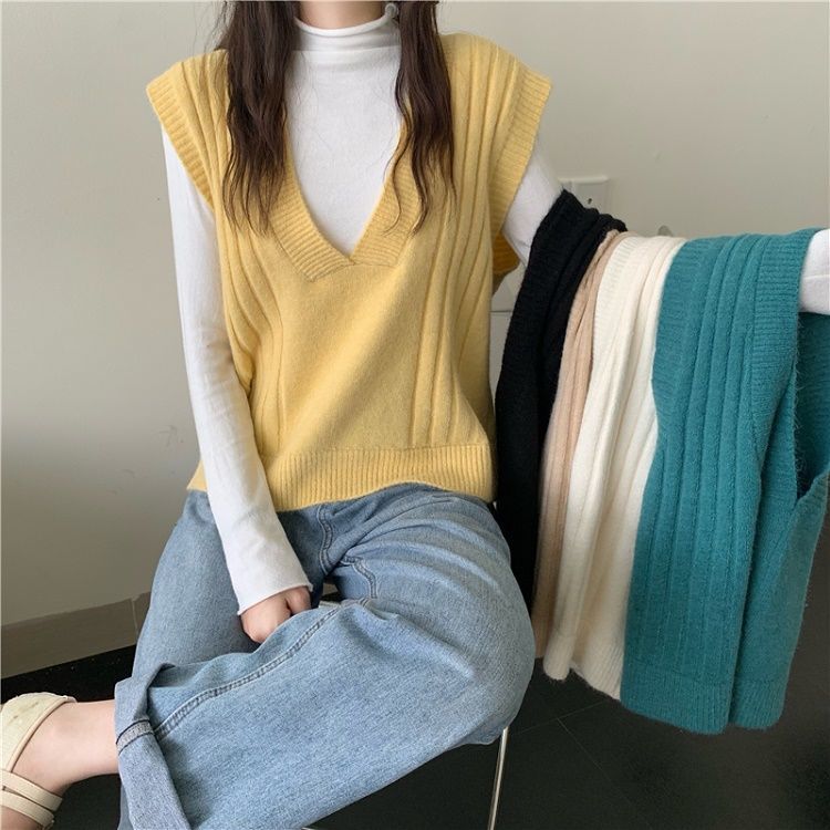 Áo Len Gile Vải Dệt Kim Dáng Rộng Cổ Chữ V Thời Trang Dành Cho Nữ Mùa Đông