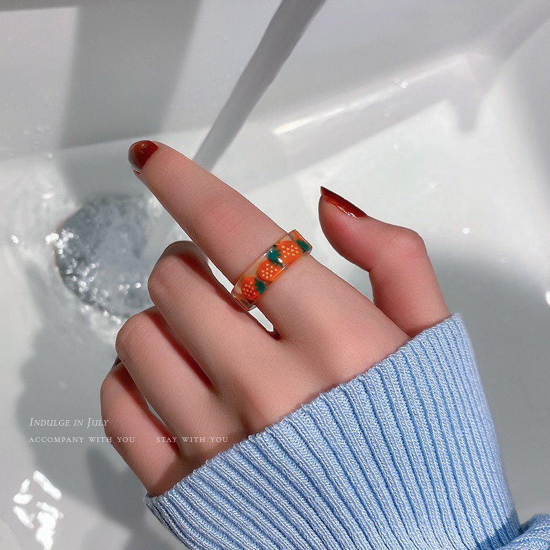 Mới Nhẫn Nhựa Resin Trong Suốt Hình Trái Cây Đáng Yêu C339