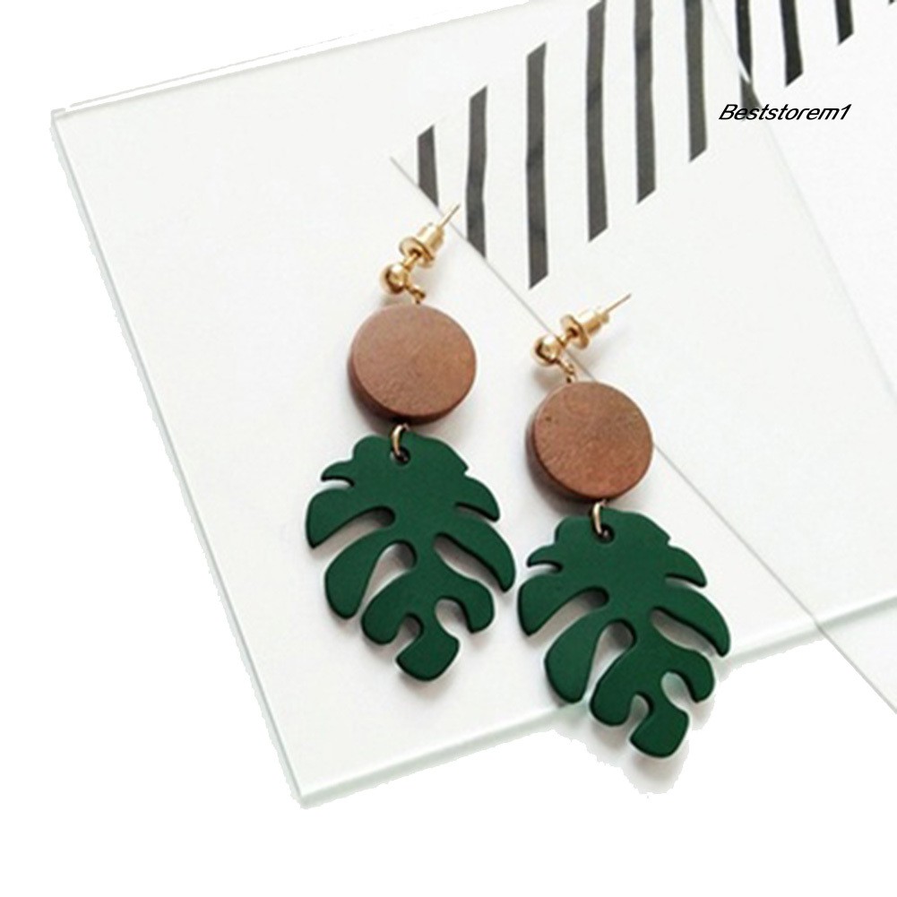 Khuyên Tai Lá Monstera Bằng Gỗ Phong Cách Bohomian Cho Nữ