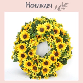 Vòng hoa trang trí tết hoa hướng dương size to treo cửa phòng đường kính 50cm