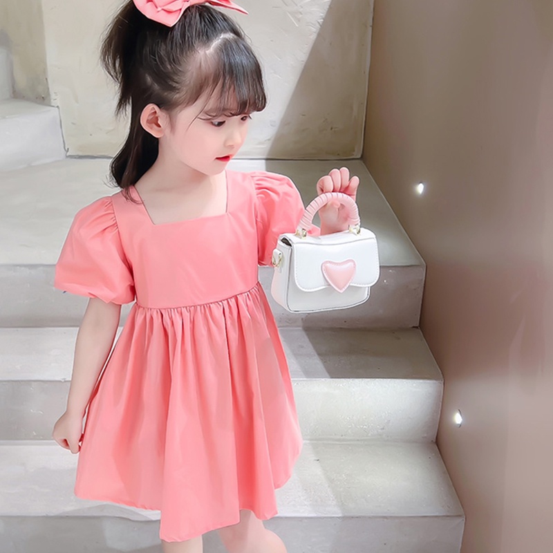 Đầm công chúa IQ ANGEL cổ vuông tay phồng bằng vải cotton phong cách Pháp thời trang mùa hè 2022 mới cho bé gái