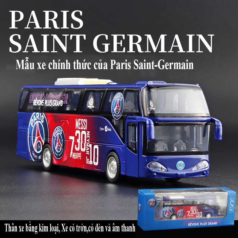 Mô hình xe Bus đội bóng Paris Saint Germain(PSG) tỉ lệ 1:32 bằng kim loại, có đèn và âm thanh