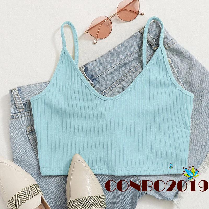 Áo Hai Dây Cổ Chữ V Hở Lưng Màu Trơn Thời Trang Mùa Hè Cho Nữ 5 Màu Lựa Chọn