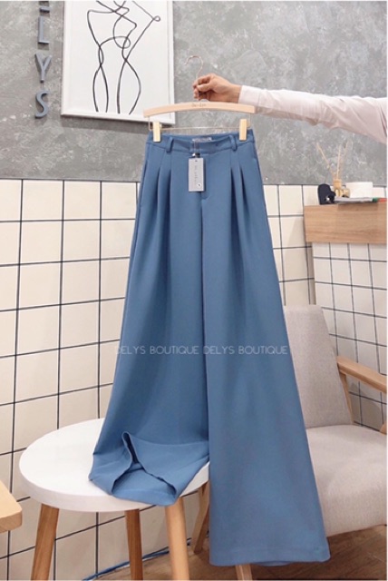 Quần ống rộng nữ lưng cao Delys quần suông nữ cạp cao màu xanh đá | BigBuy360 - bigbuy360.vn