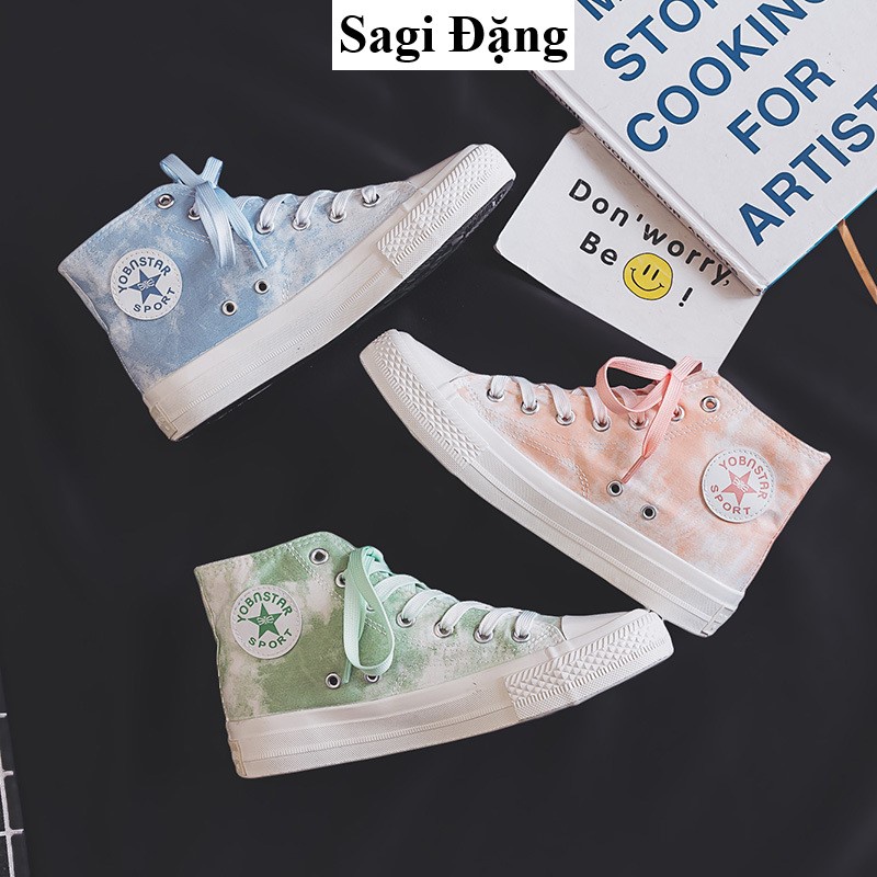 Giày cv cổ cao loang màu full box, giày thể thao bata vải canvas chất lượng cao