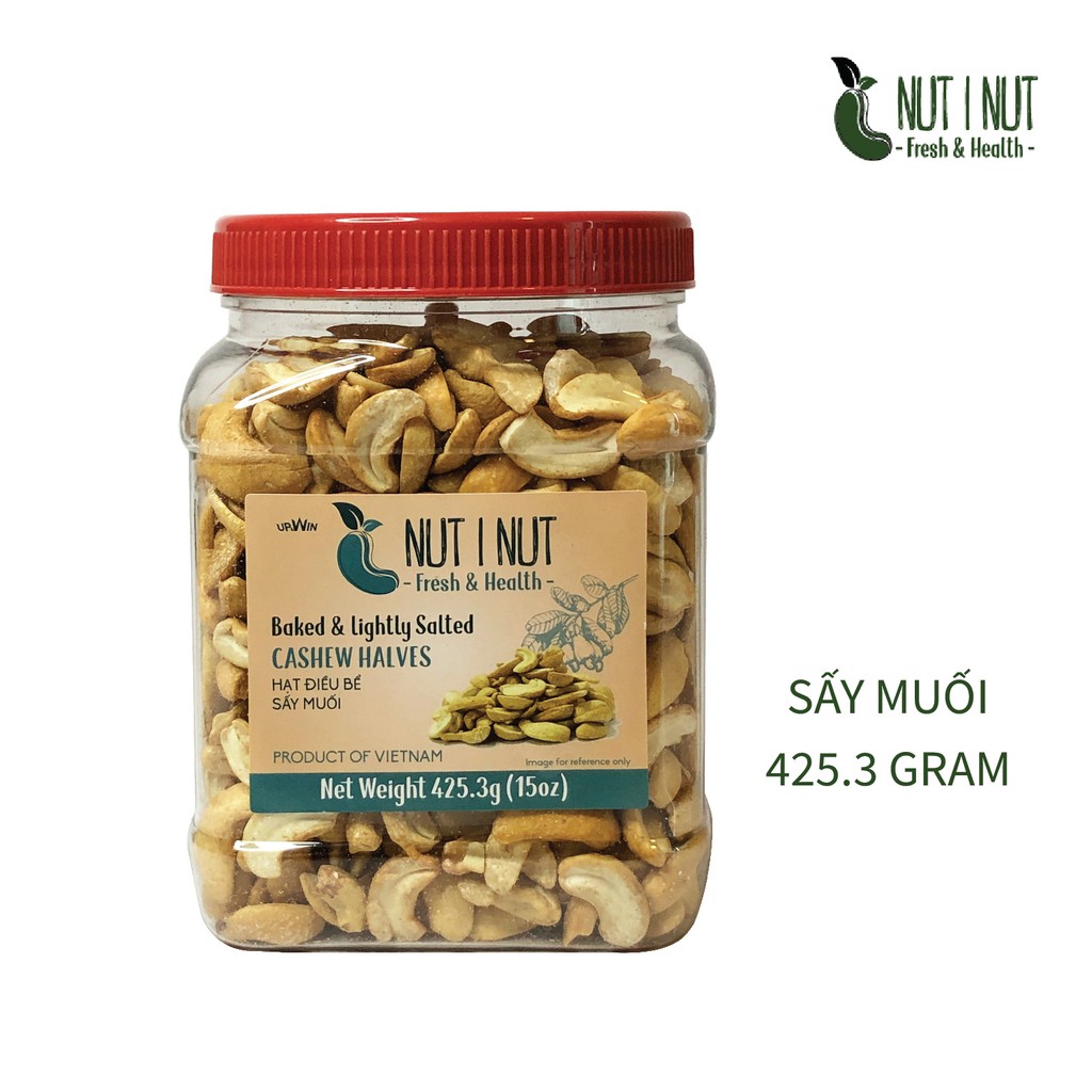 Hạt điều NUT I NUT sấy muối vỡ đôi hũ 425.3 gram