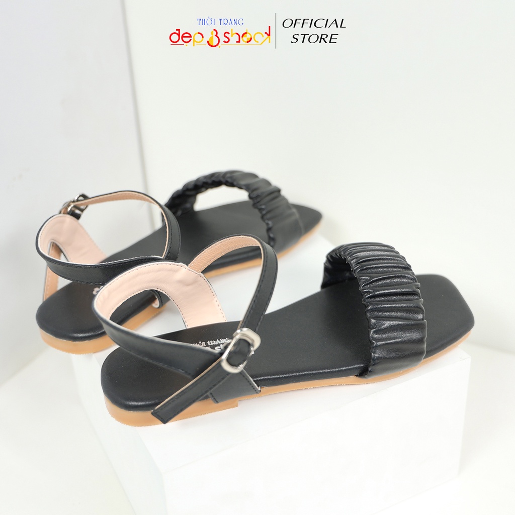 Sandal nữ học sinh quai ngang nhún xằng đan đế bằng bigsize 42 43 Depvashock