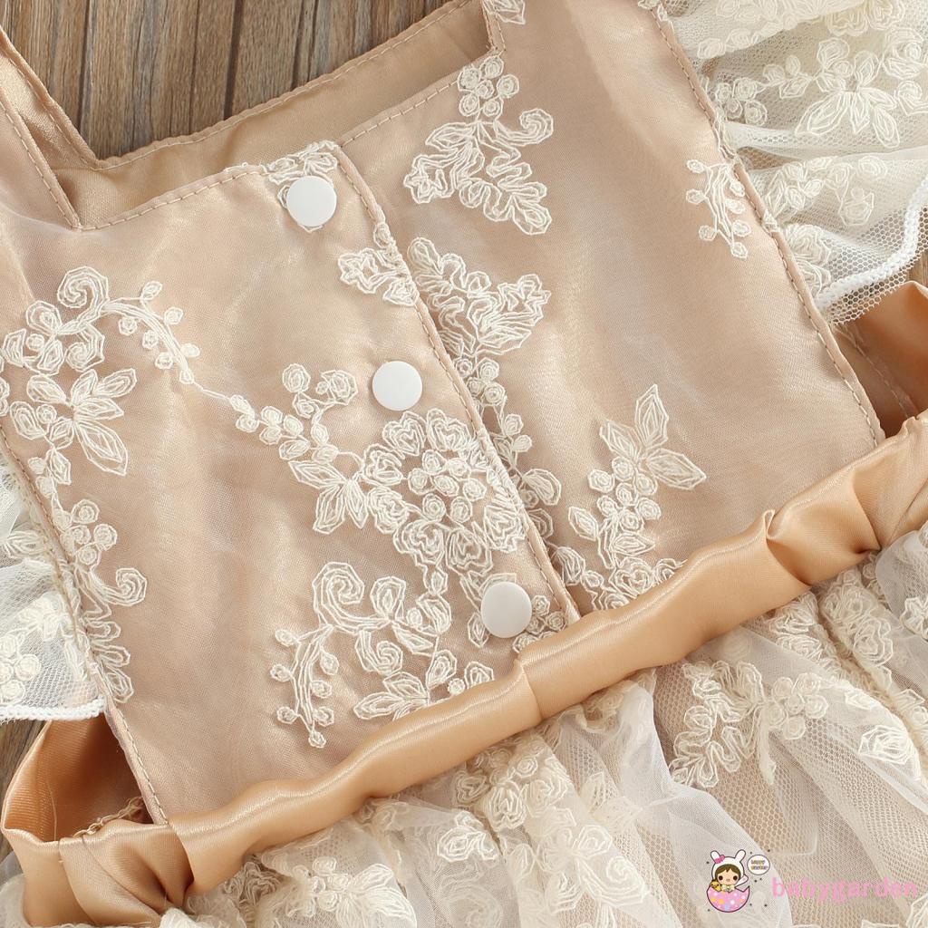 BABYGARDEN-0-24mmonths Baby Girls Summer Romper Dress, Ruffle Sleeve Floral Embroidery Tutu Bodysuit