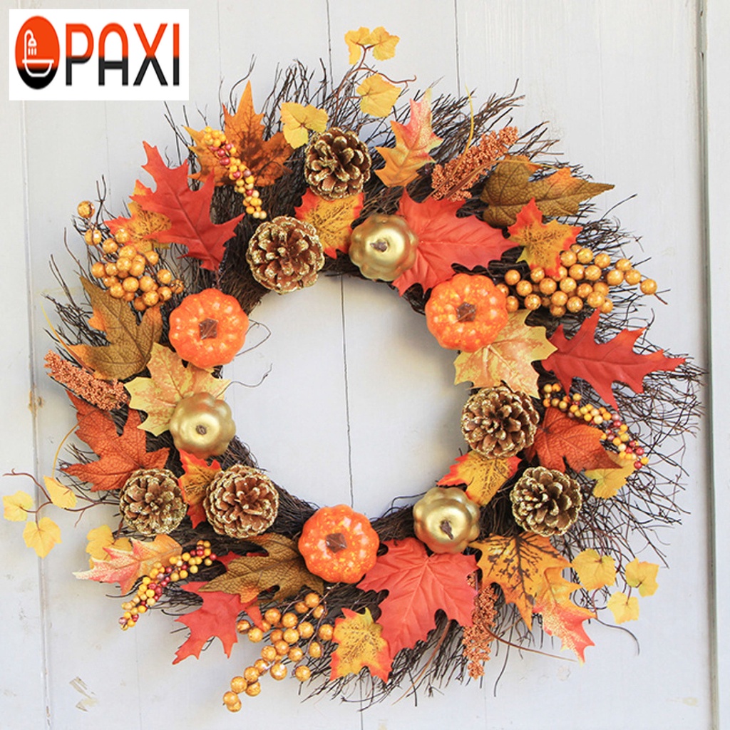 PAXI Lá Cây Nhân Tạo Mùa Thu 45/60Cm Ngày Lễ Tạ Ơn, Vòng Hoa Quả Bí Ngô Trang Trí Nhà Cửa Trước-198-123LifeVN