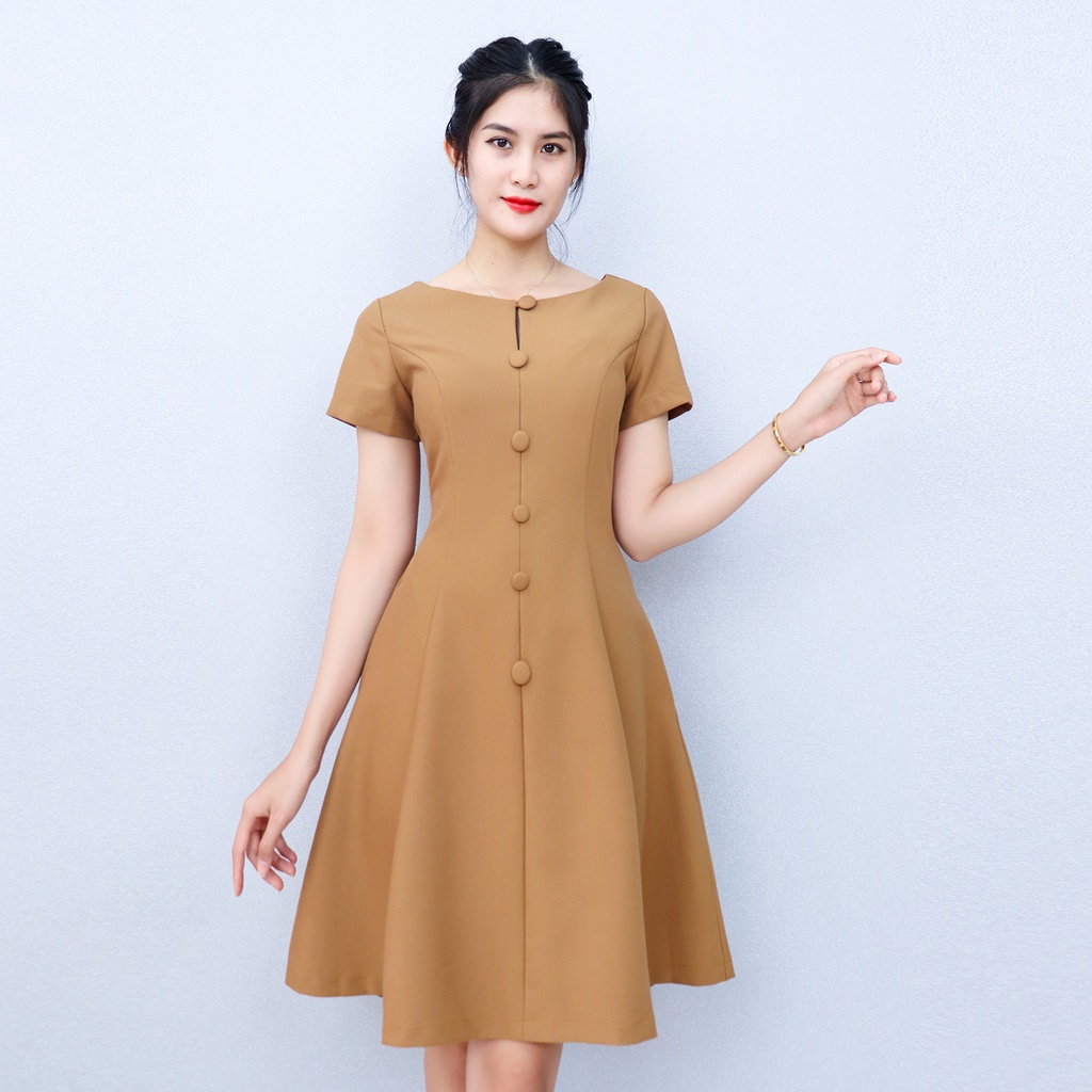 Đầm Xòe Công Sở Sang Trọng Bigsize AMYRA , Thiết Kế Dáng Xòe Đính Nút Có Túi Cao Cấp Phù Hợp Đi Làm Đi Tiệc DA049