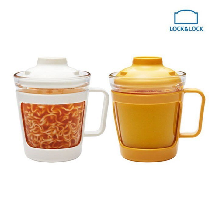 Cốc Nấu Mỳ, Canh, Súp Thủy Tinh Có Nắp Đậy 500ml Có Tay Cầm Easy Cook Lock&amp;Lock(Mầu Ngẫu Nhiên)