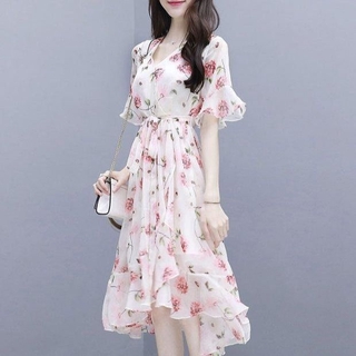 Đầm chiffon in hoa cổ v quyến rũ cho nữ 2020