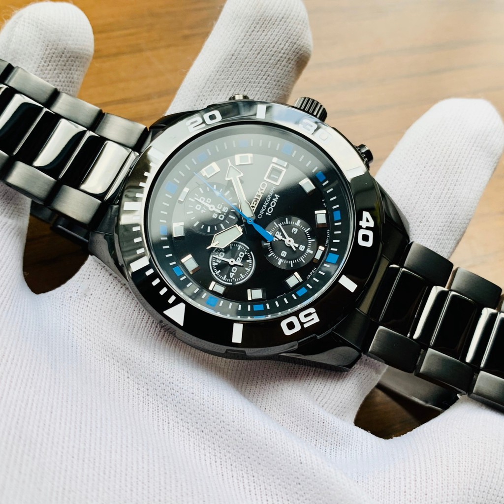 Đồng hồ Nam Seiko Chronograph SNDE01P1 Mặt đen,6 Kim,Lịch ngày,Vòng Bezel-Máy Pin Quartz-Dây kim loại-Size 44mm