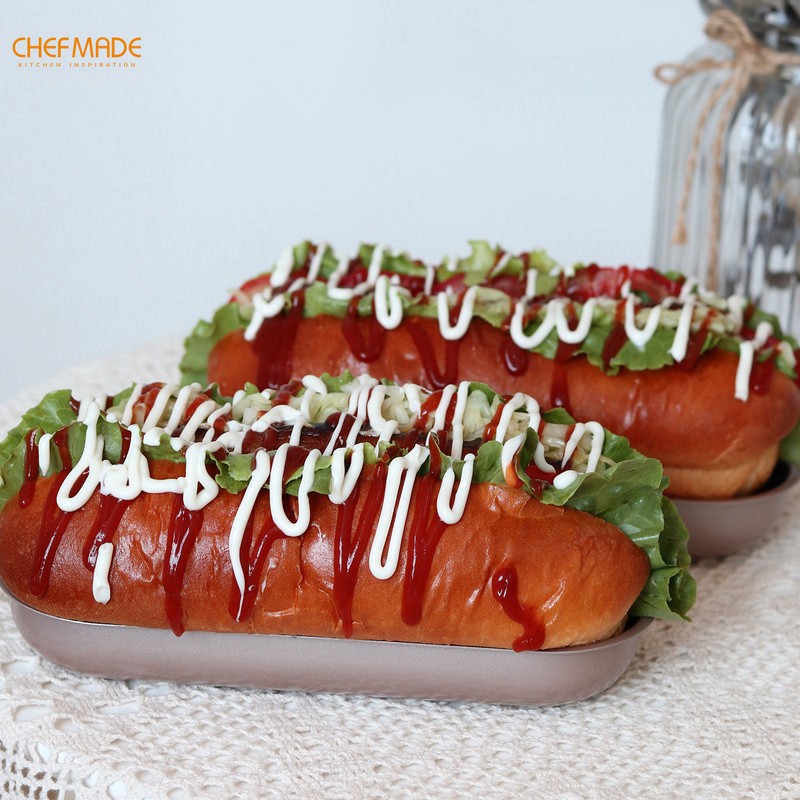 [MUMU] Khuôn làm bánh mì hotdog CHEFMADE WK9105 hình oval không dính kích thước 7 inch