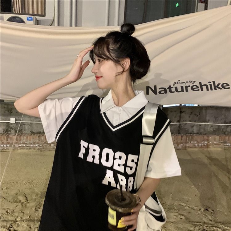 Áo thun ngắn tay giả hai lớp size lớn thời trang