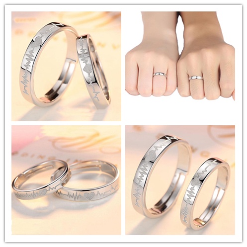 Bộ 2 Nhẫn Đeo Tay Thiết Kế Hở Hình Điện Tâm Đồ Phong Cách Hàn Quốc Cho Nam Và Nữ
