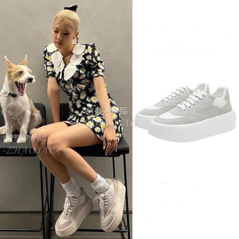 Giày ROSE BLACKPINK xám trắng đế bánh mì êm chân siêu hottrend