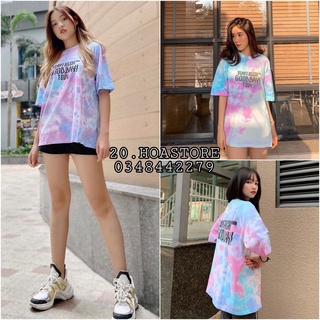 Áo phông loang tay lỡ tsun tie dye màu hồng unisex