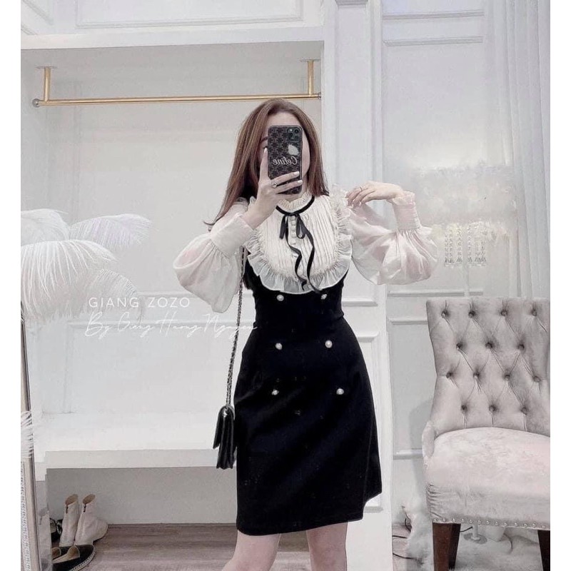 Váy cổ nơ viền bèo khuy xinh xắn
