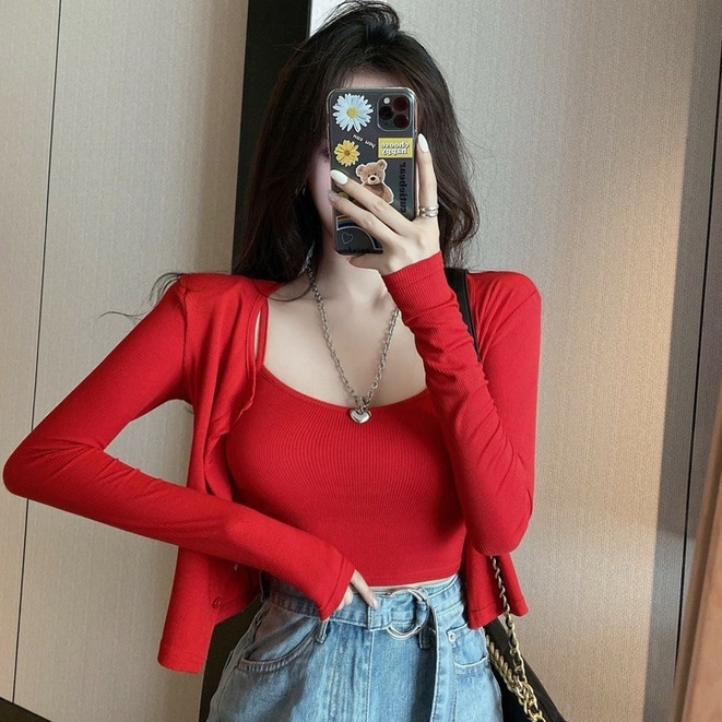 Áo Croptop 2 Dây Kèm Khoác LSEOUL A2349 Năng Động Quyến Rũ