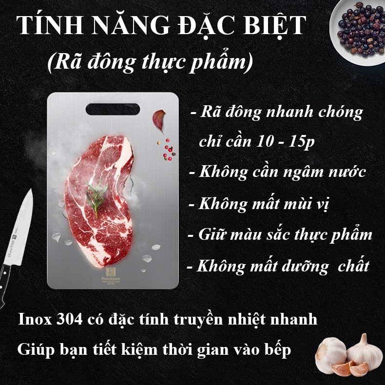 Thớt Inox 304 cao cấp Foodcom FC008 Sản xuất Việt Nam, Kháng khuẩn, Cường lực, Bảo hành 10 năm chống han gỉ